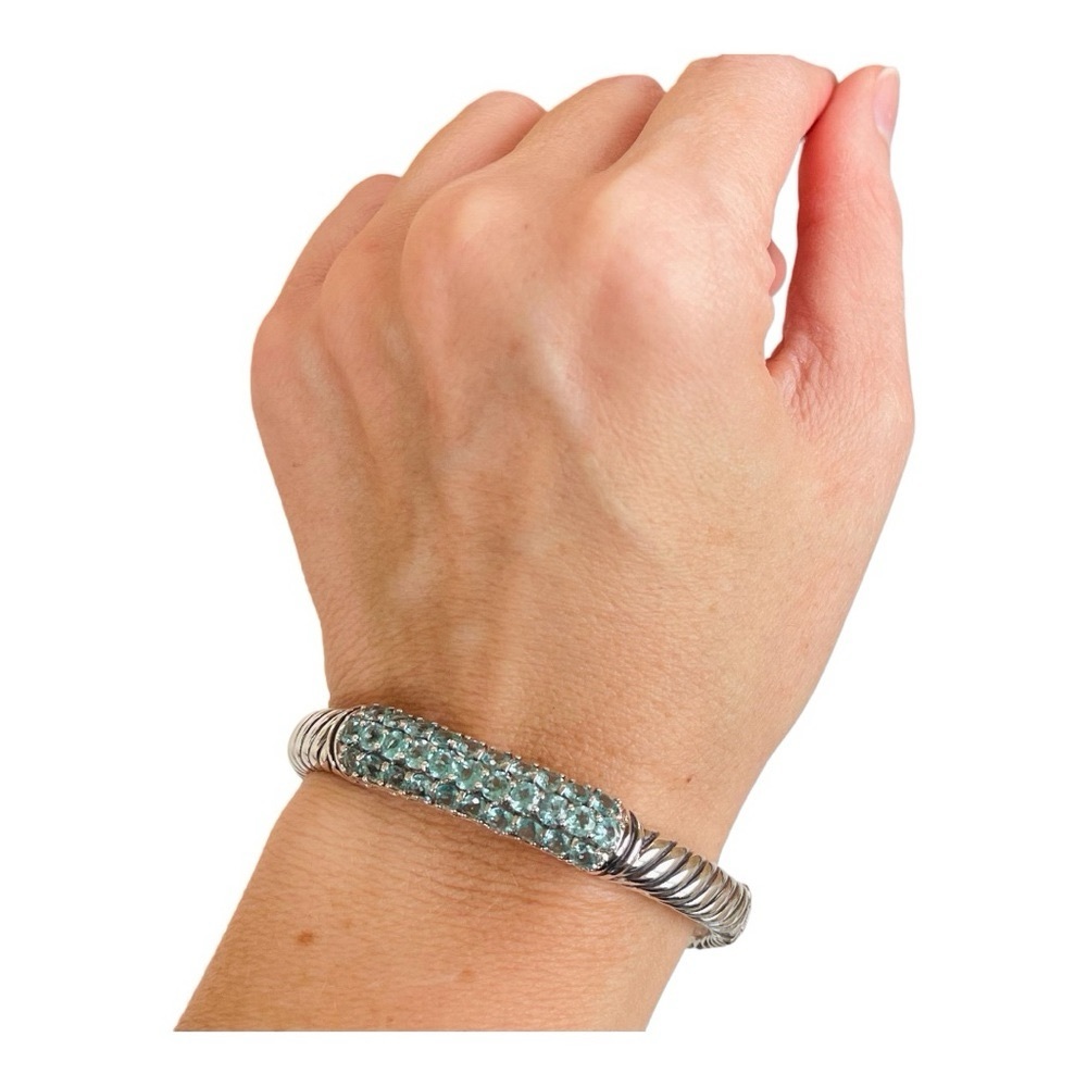 Blue CZ Cubic Zirconia and Silver Cuff Bracelet - Picture 5 of 6